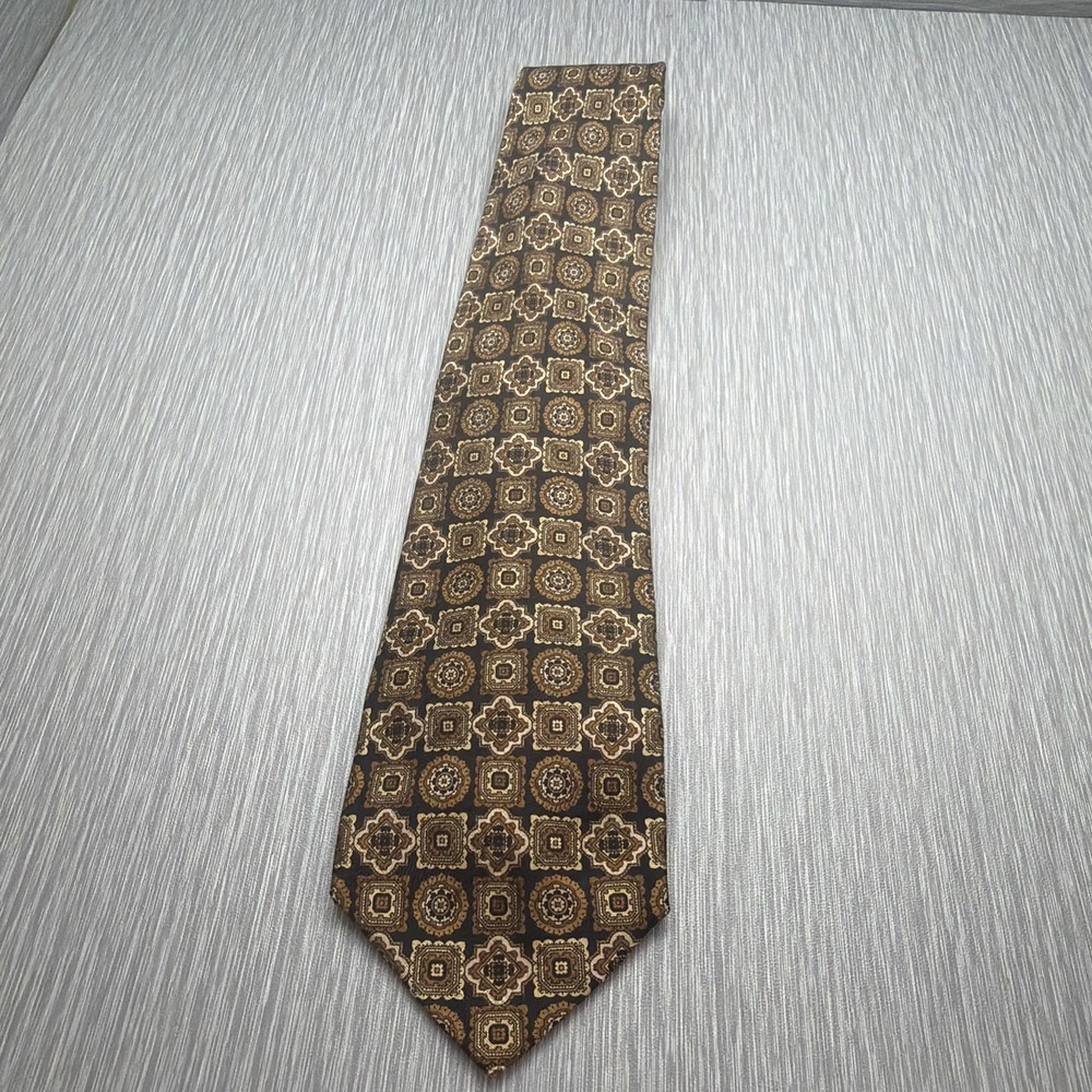 Stefano Ricci Silk Tie Geometric Medallion Italy Luxury Designer Brown Gold‎